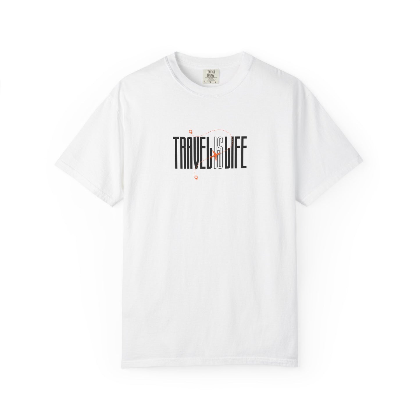 Travel is Life Unisex T-Shirt | Airplane Heart Trail Wanderlust Tee | Travel Lover Gift | Orange
