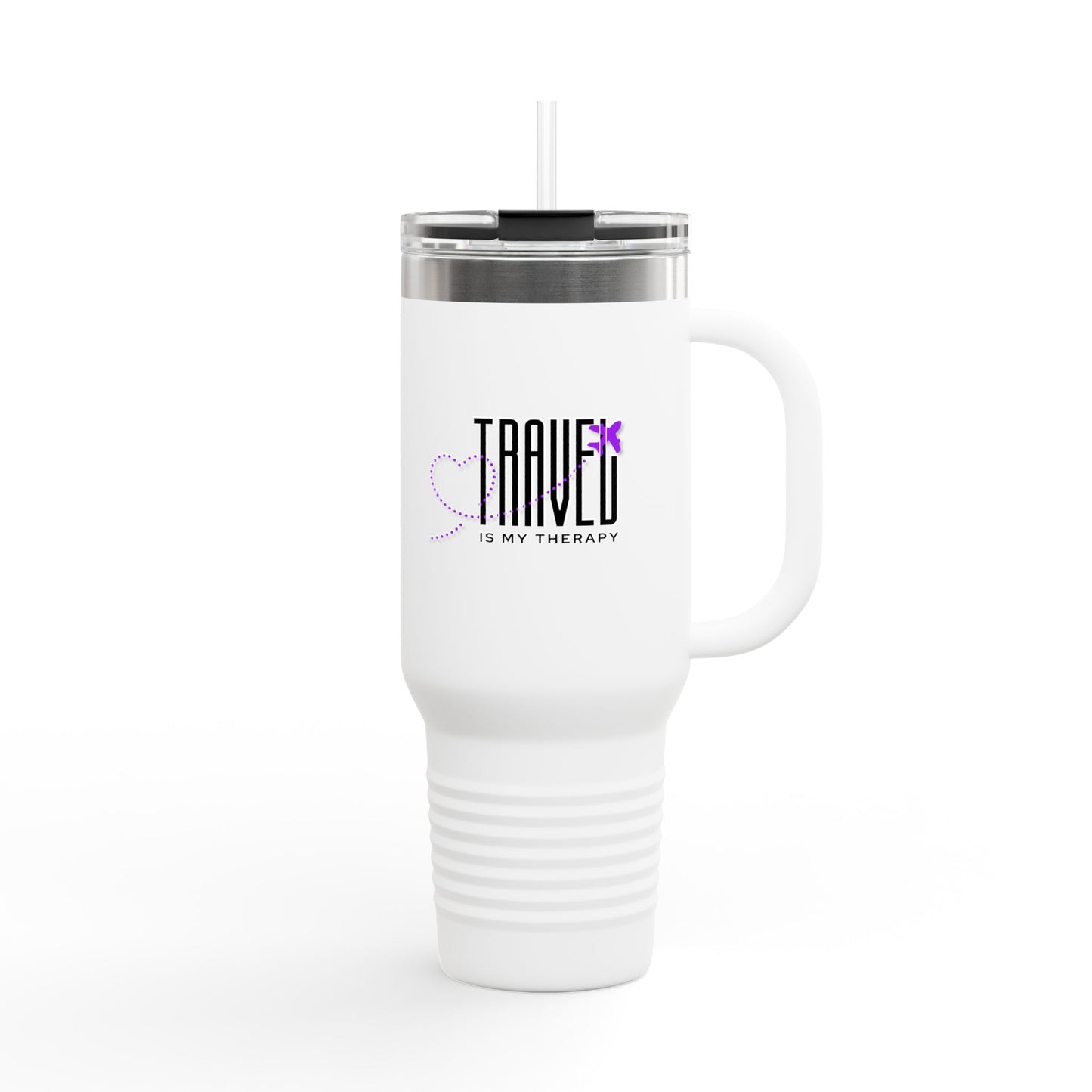 Travel is my Therapy Insulated Travel Tumbler, 40oz | Perfect for Adventures, Road Trips, Gifts, Summer Fun, Beach Days, Outdoor Activities | Purple