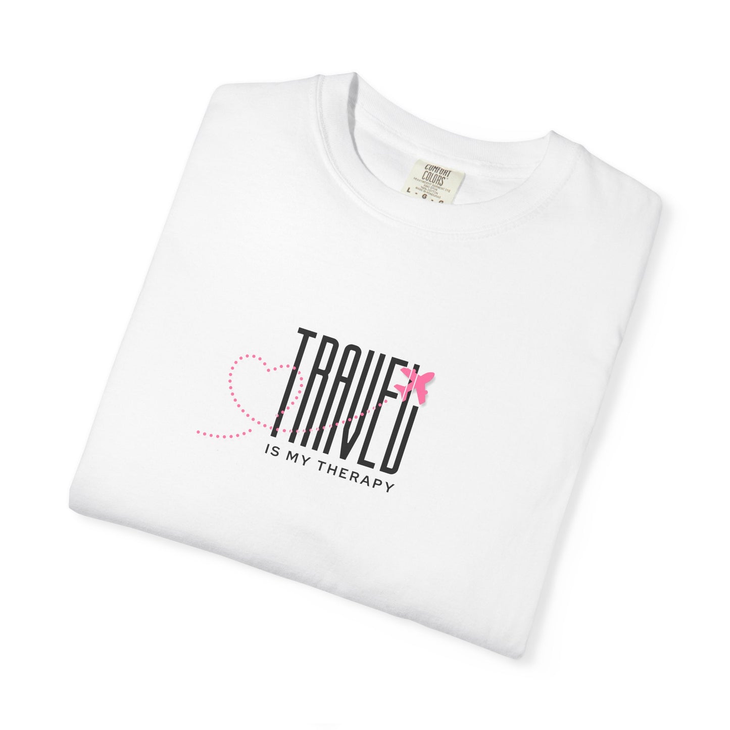Travel is My Therapy Unisex T-Shirt | Airplane Heart Trail Wanderlust Tee | Travel Lover Gift | Pink