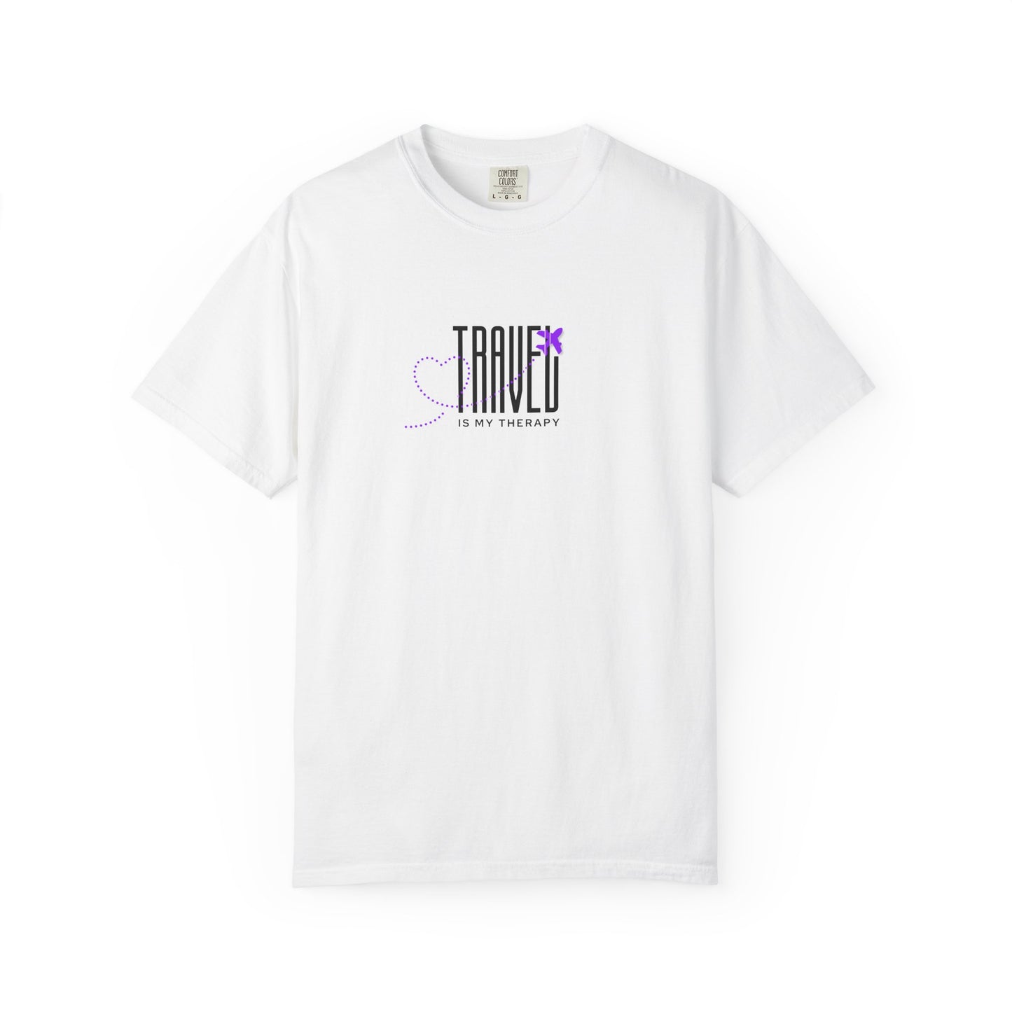 Travel is My Therapy Unisex T-Shirt | Airplane Heart Trail Wanderlust Tee | Travel Lover Gift | Purple