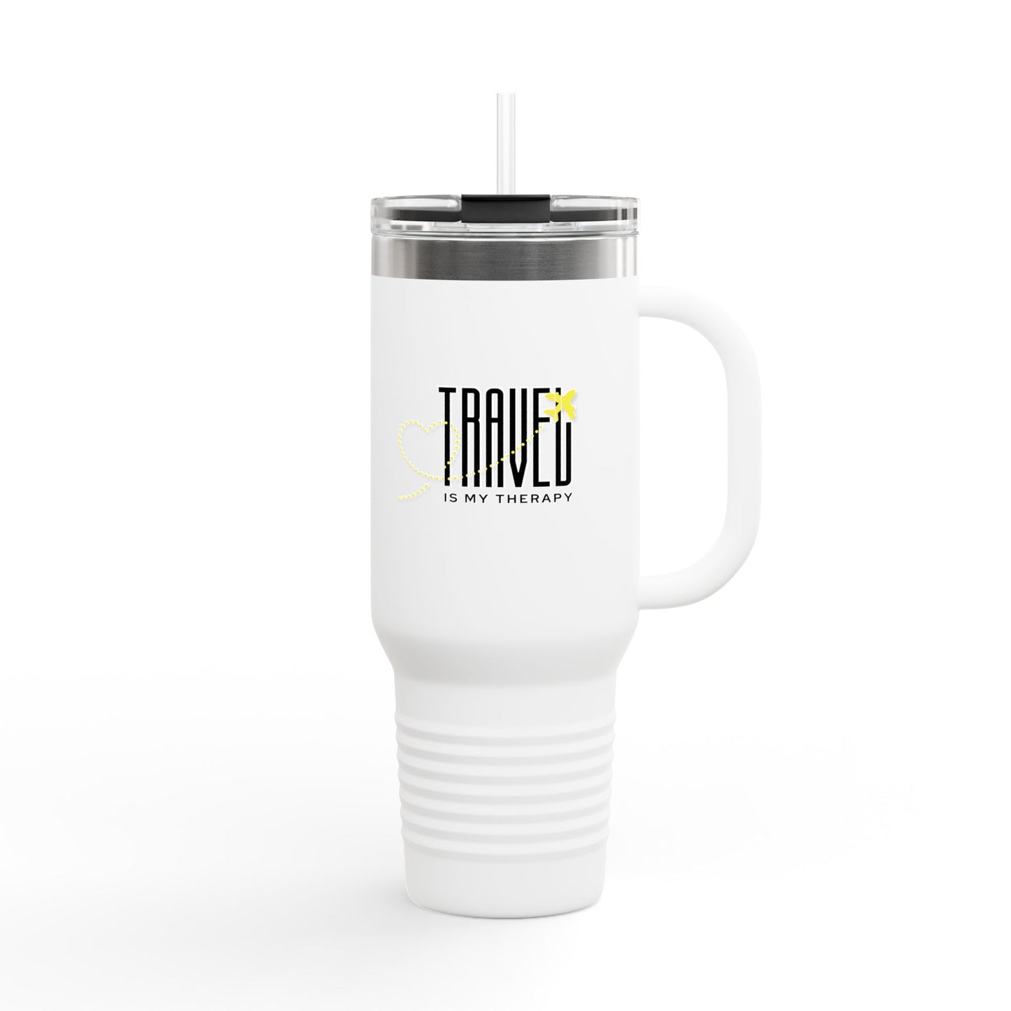 Travel is my Therapy Insulated Travel Tumbler, 40oz | Perfect for Adventures, Road Trips, Gifts, Summer Fun, Beach Days, Outdoor Activities | Yellow