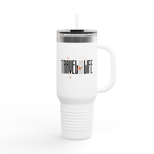 Travel is Life Insulated Travel Tumbler, 40oz | Perfect for Adventures, Road Trips, Gifts, Summer Fun, Beach Days, Outdoor Activities | Yellow