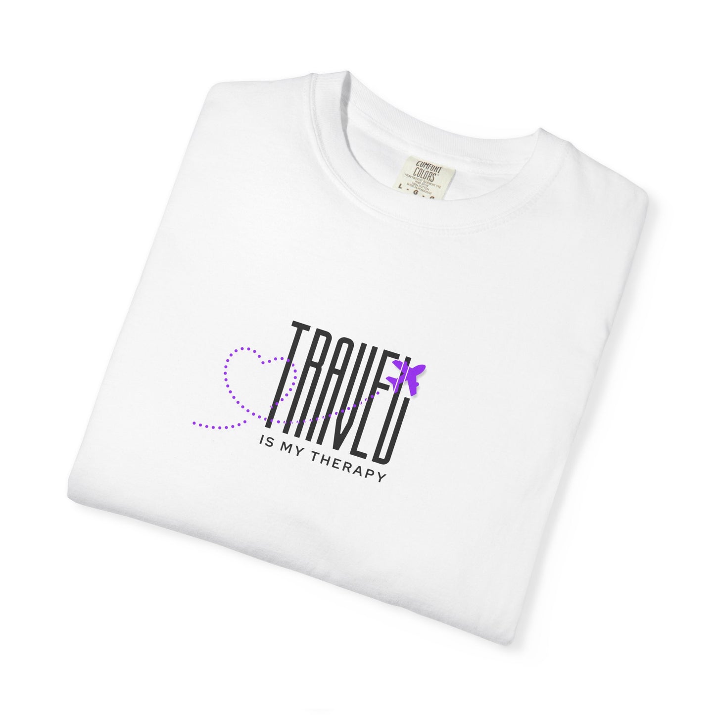 Travel is My Therapy Unisex T-Shirt | Airplane Heart Trail Wanderlust Tee | Travel Lover Gift | Purple