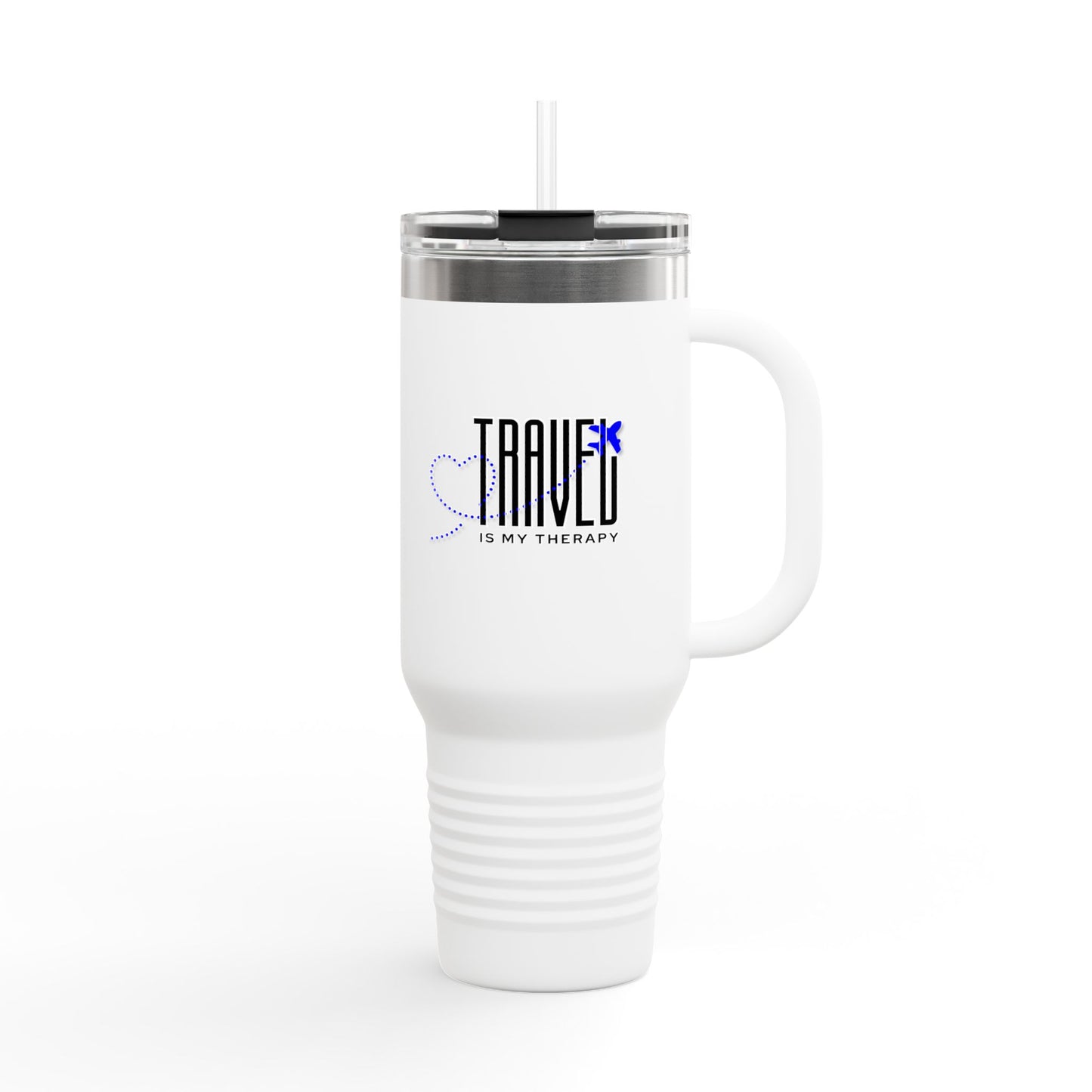 Travel is my Therapy Insulated Travel Tumbler, 40oz | Perfect for Adventures, Road Trips, Gifts, Summer Fun, Beach Days, Outdoor Activities | Blue