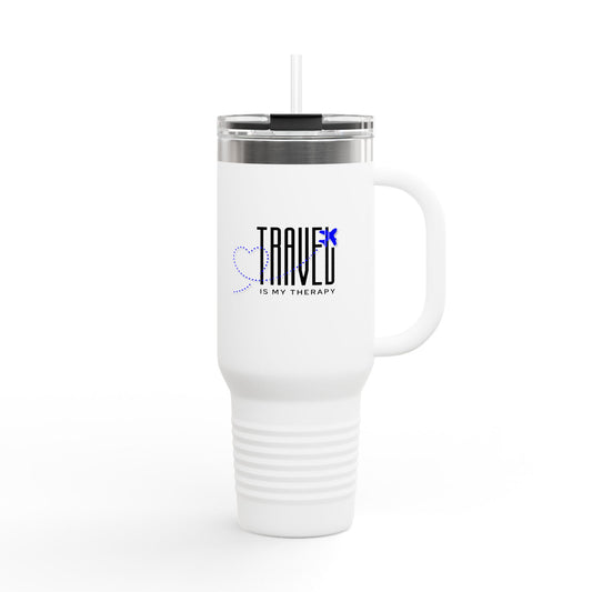 Travel is my Therapy Insulated Travel Tumbler, 40oz | Perfect for Adventures, Road Trips, Gifts, Summer Fun, Beach Days, Outdoor Activities | Blue