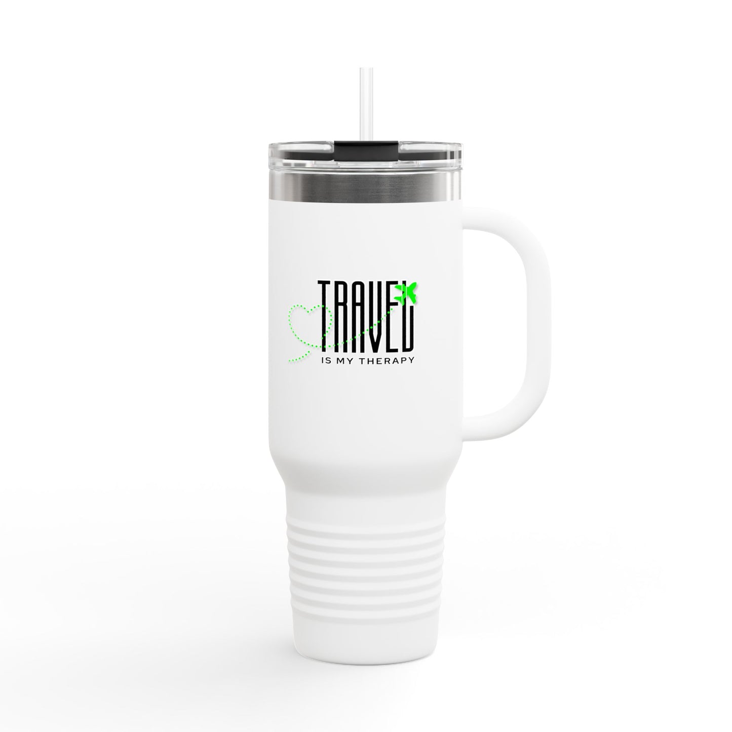 Travel is my Therapy Insulated Travel Tumbler, 40oz | Perfect for Adventures, Road Trips, Gifts, Summer Fun, Beach Days, Outdoor Activities | Green