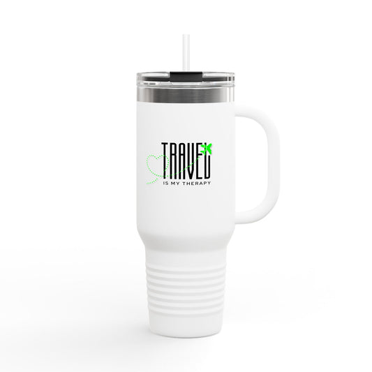 Travel is my Therapy Insulated Travel Tumbler, 40oz | Perfect for Adventures, Road Trips, Gifts, Summer Fun, Beach Days, Outdoor Activities | Green