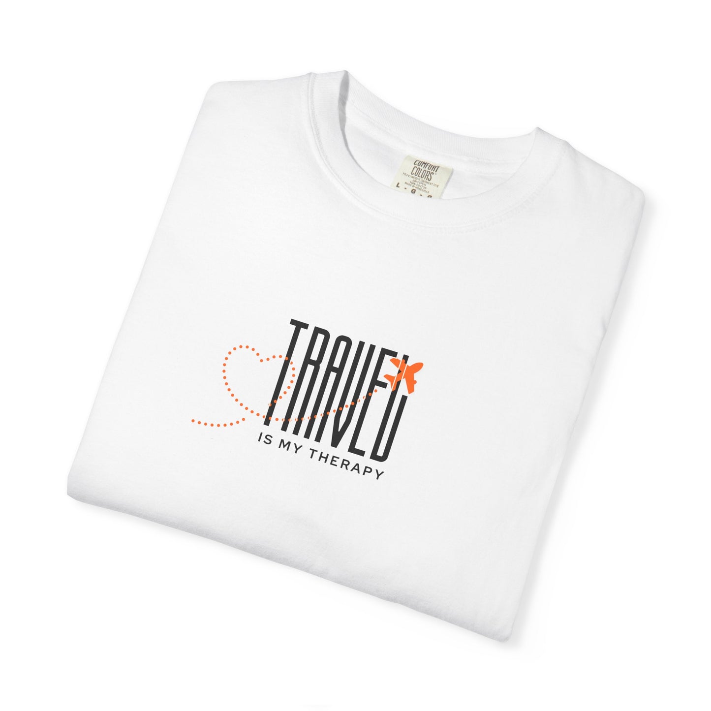 Travel is My Therapy Unisex T-Shirt | Airplane Heart Trail Wanderlust Tee | Travel Lover Gift | Orange