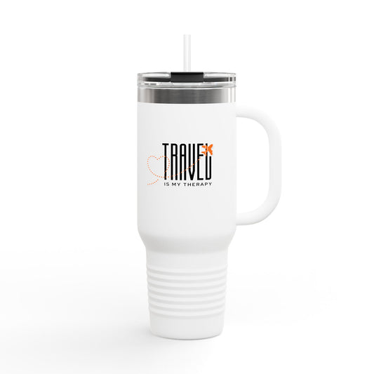 Travel is my Therapy Insulated Travel Tumbler, 40oz | Perfect for Adventures, Road Trips, Gifts, Summer Fun, Beach Days, Outdoor Activities | Orange