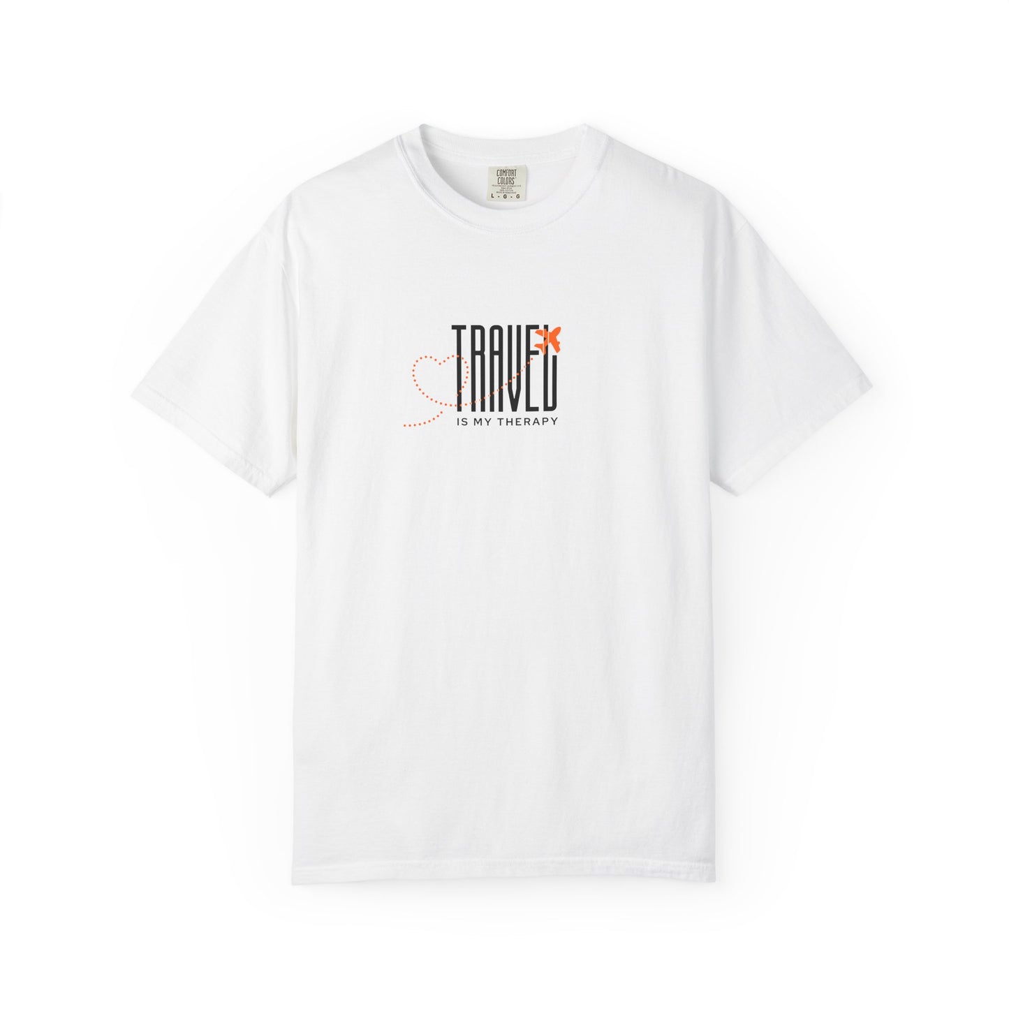 Travel is My Therapy Unisex T-Shirt | Airplane Heart Trail Wanderlust Tee | Travel Lover Gift | Orange