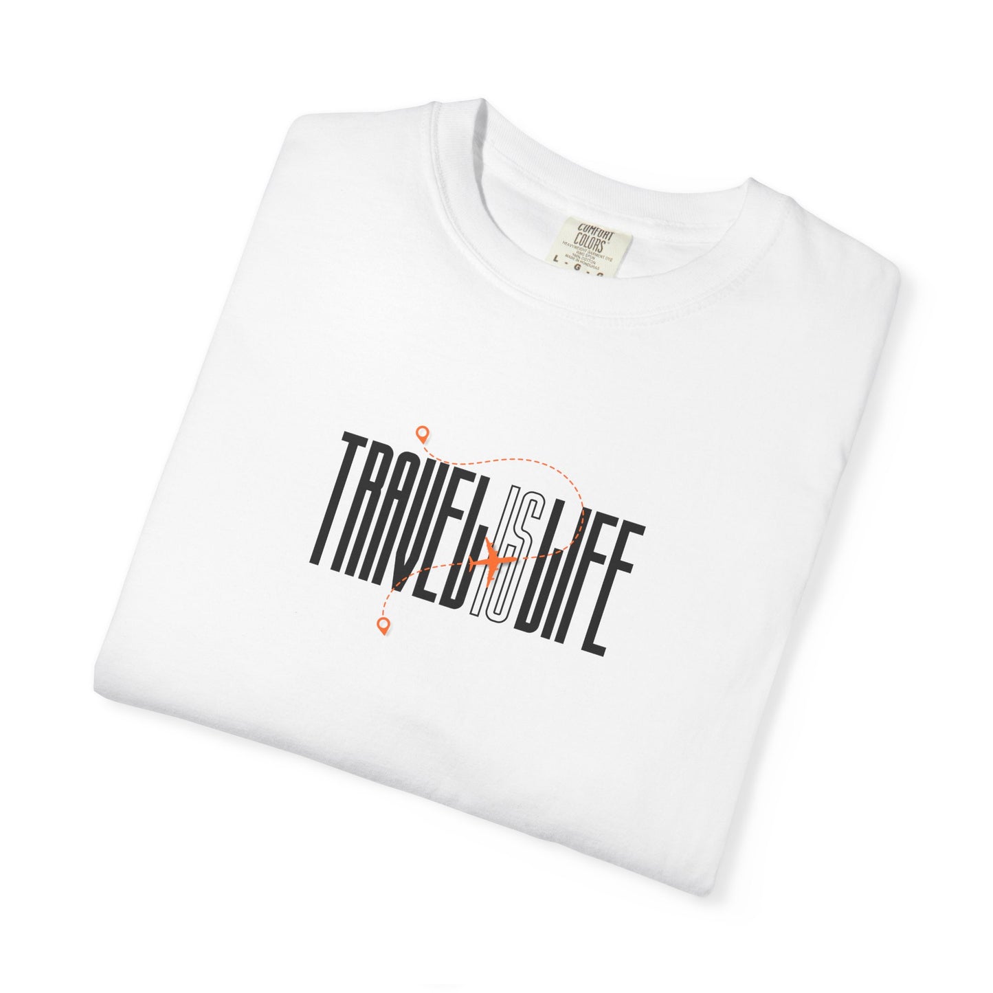 Travel is Life Unisex T-Shirt | Airplane Heart Trail Wanderlust Tee | Travel Lover Gift | Orange