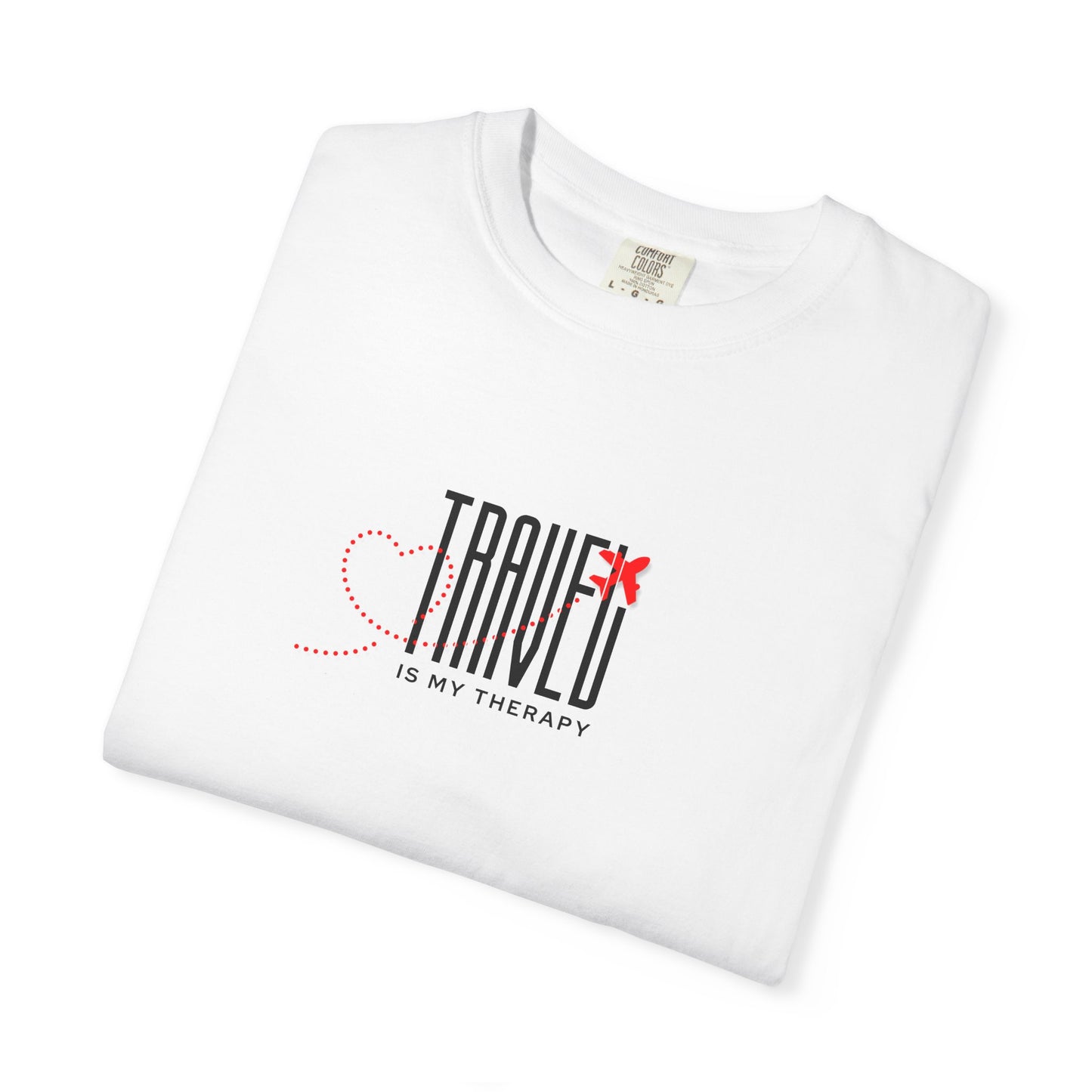 Travel is My Therapy Unisex T-Shirt | Airplane Heart Trail Wanderlust Tee | Travel Lover Gift | Red